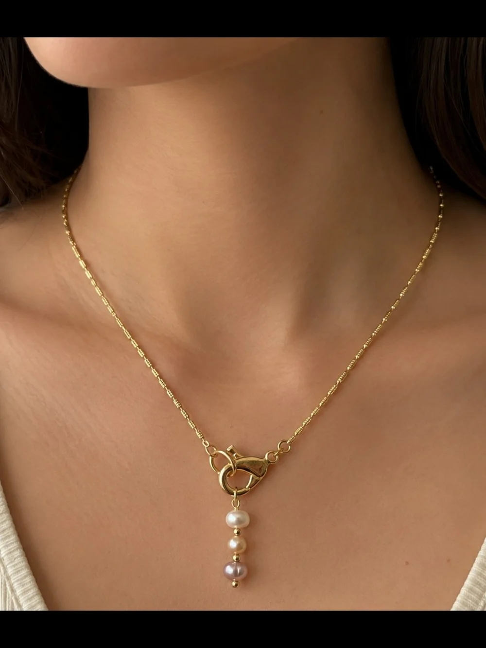 Freshwater Pearl Necklace 18KGP Textured Link Chain 18 Inch June Birthstone - Picture 1 of 9